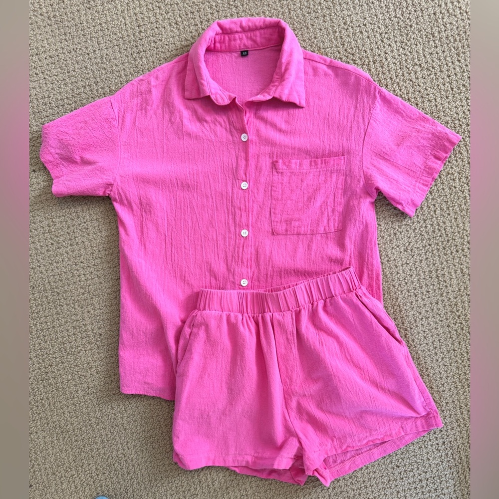 Vibrant Pink Short Set with Elastic Waist